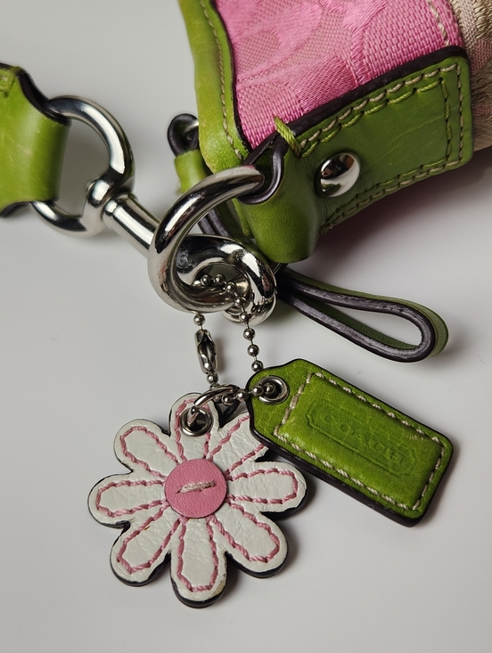 RARE Vtg Coach Mini Bleecker Pink Green Patchwork Bag F14725 + Flower Charm - Picture 15 of 16